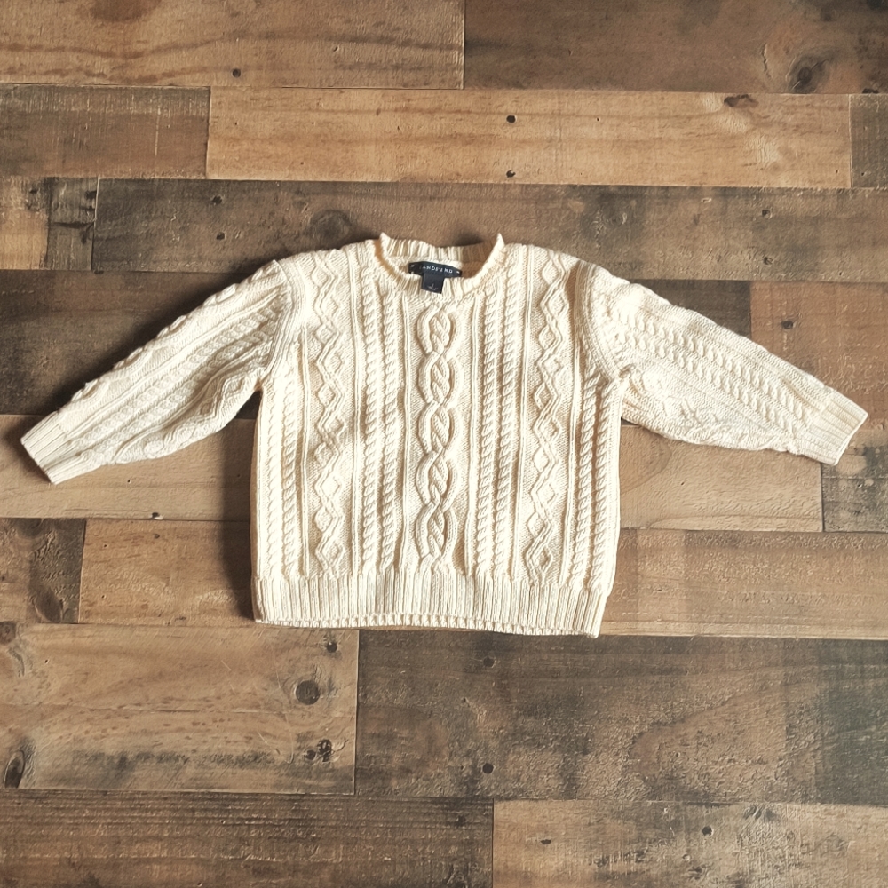 Lands End Cream Chunky Knit Fishermans Sweater Sz  Small Kids
